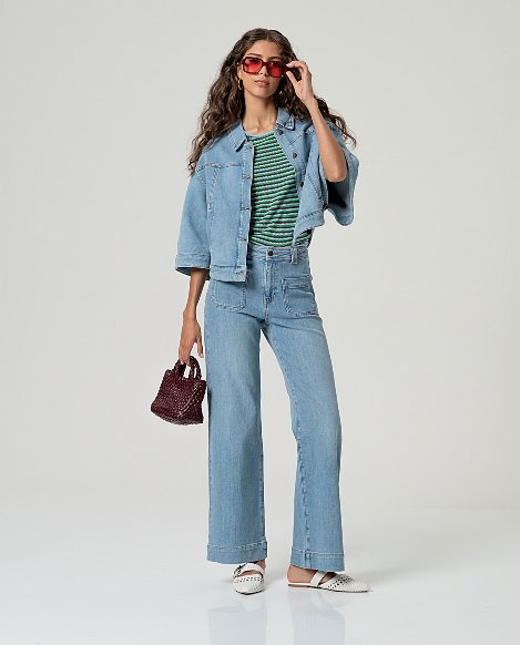 Surkana Striped Short Sleeve Sweater Sky Blue