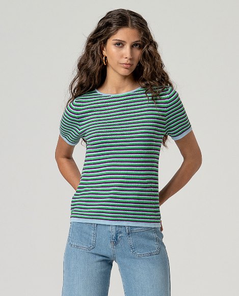Surkana Striped Short Sleeve Sweater Sky Blue