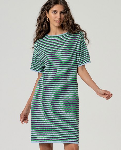 Surkana Boat Neck Stripe Dress Blue