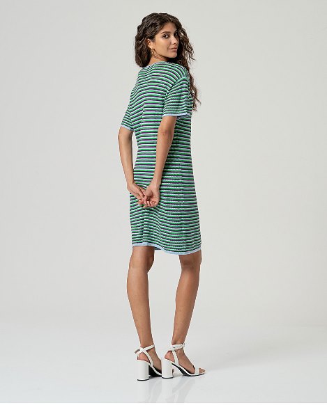 Surkana Boat Neck Stripe Dress Blue