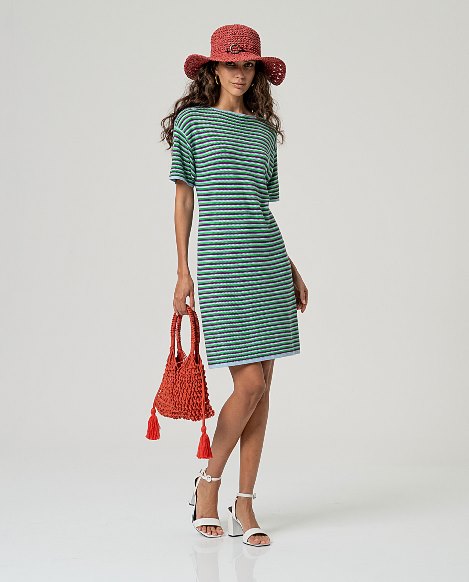 Surkana Boat Neck Stripe Dress Blue
