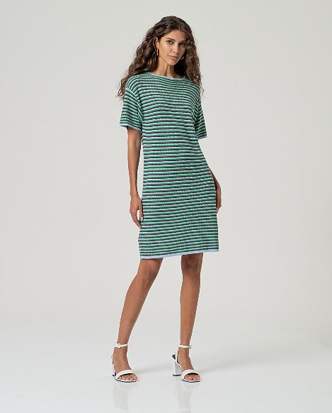Surkana Boat Neck Stripe Dress Blue