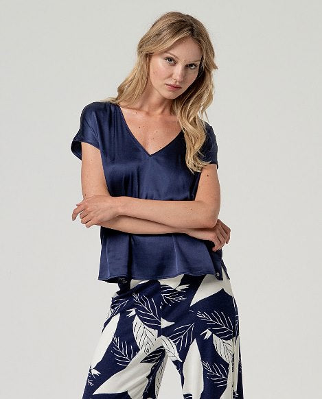 Surkana V-Neck Blouse Blue