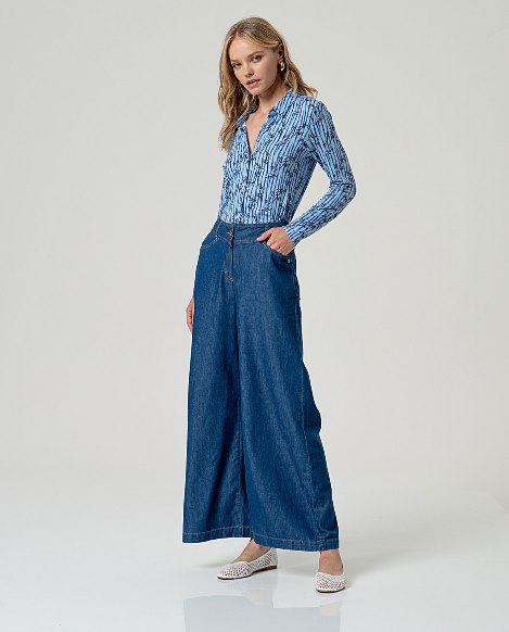Surkana Wide Leg Trousers Blue Denim