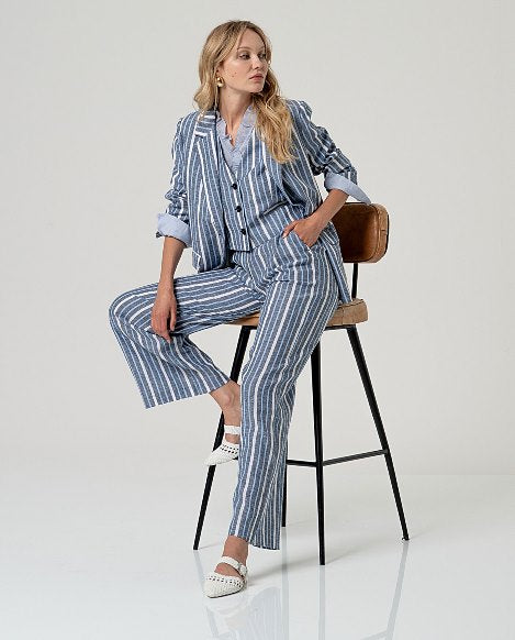 Surkana Navy Blue Stripe Blazer