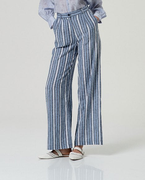 Surkana Wide Leg Pants Navy Blue Stripe