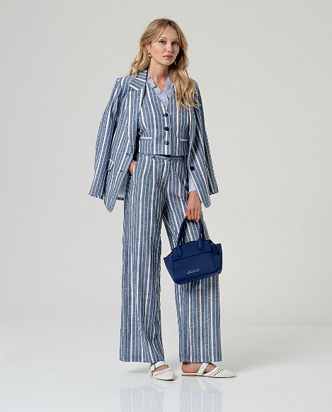 Surkana Wide Leg Pants Navy Blue Stripe