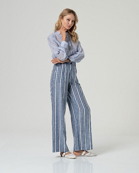 Surkana Wide Leg Pants Navy Blue Stripe
