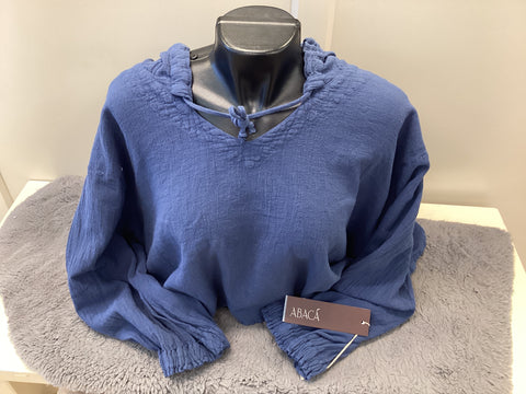 ABACA Rosalind Hooded Blouse Neptune