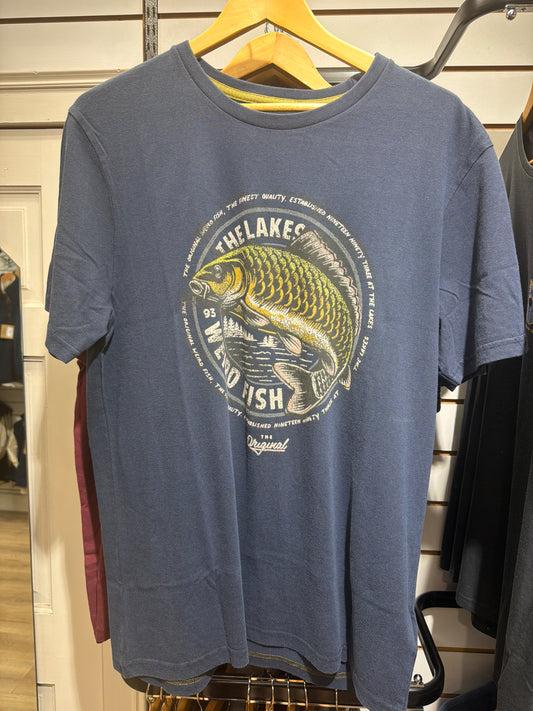 Weird Fish Carpe Front Print Graphic T-Shirt washed Navy