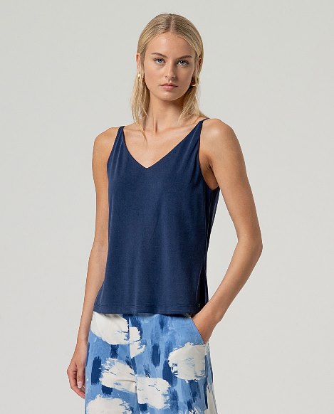 Surkana V-Neck Strap Top Navy Blue