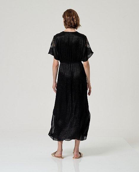 Surkana Long Cross-Over Neck Dress Black