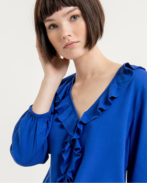 Surkana V-Neck Ruffle Blouse - Cobalt Blue