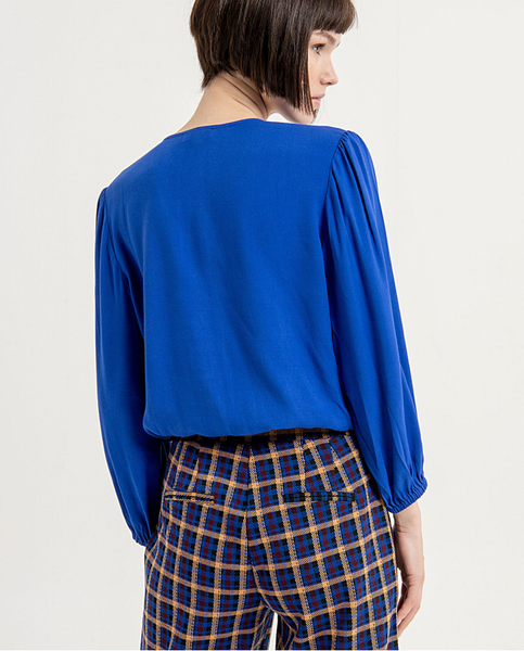 Surkana V-Neck Ruffle Blouse - Cobalt Blue