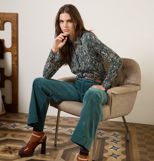 Surkana Long Sleeve Shirt Petrol Blue