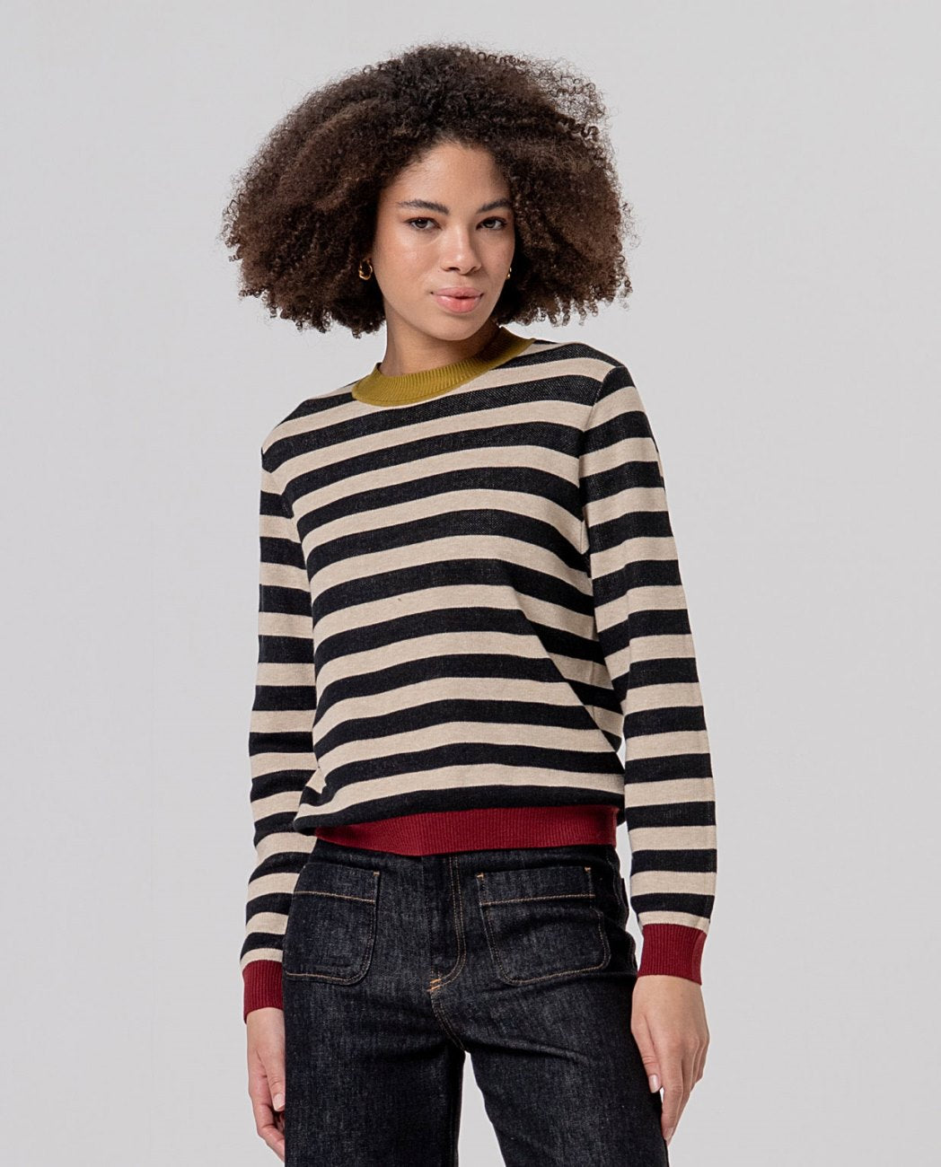 Surkana Striped crew neck sweater Black