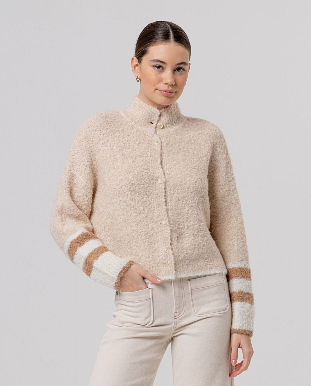 Surkana Patterned funnel neck jacket Beige