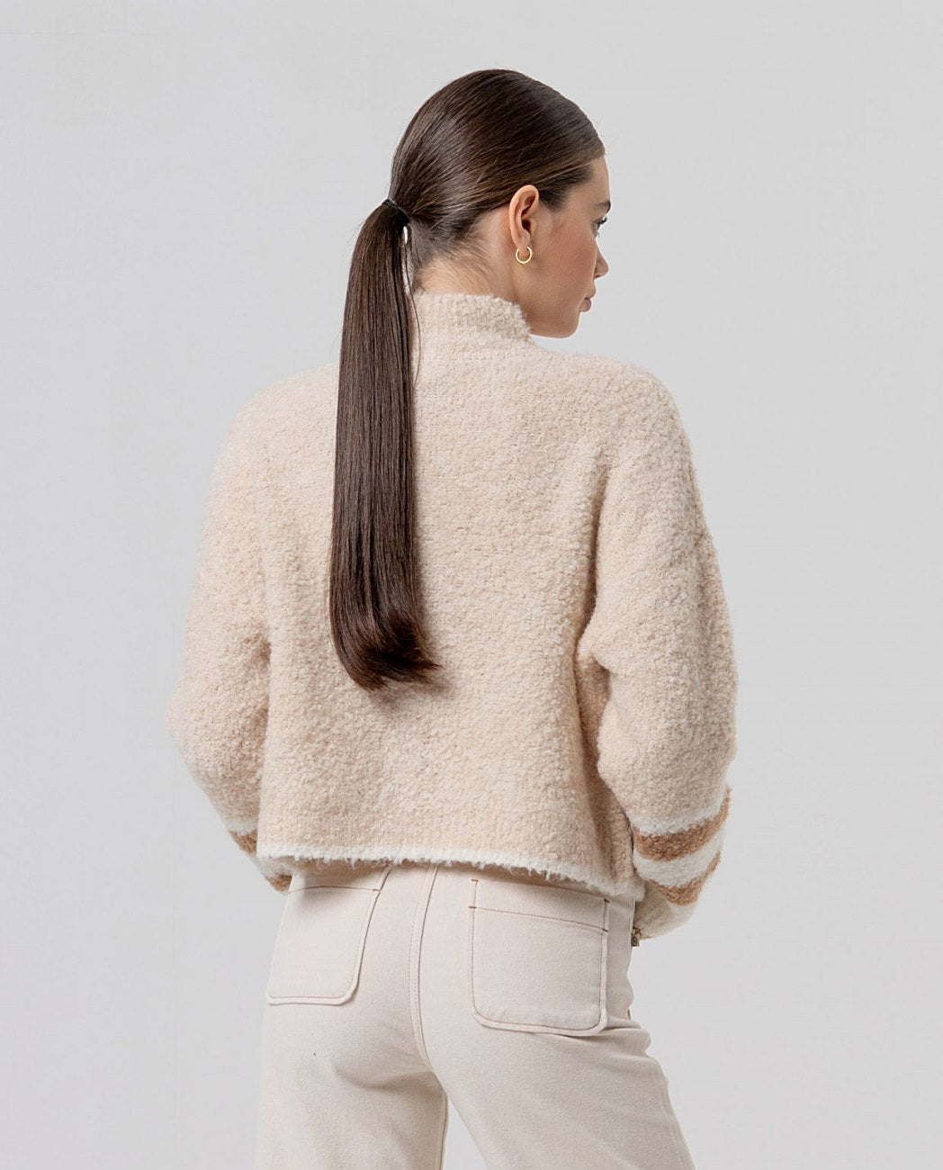 Surkana Patterned funnel neck jacket Beige