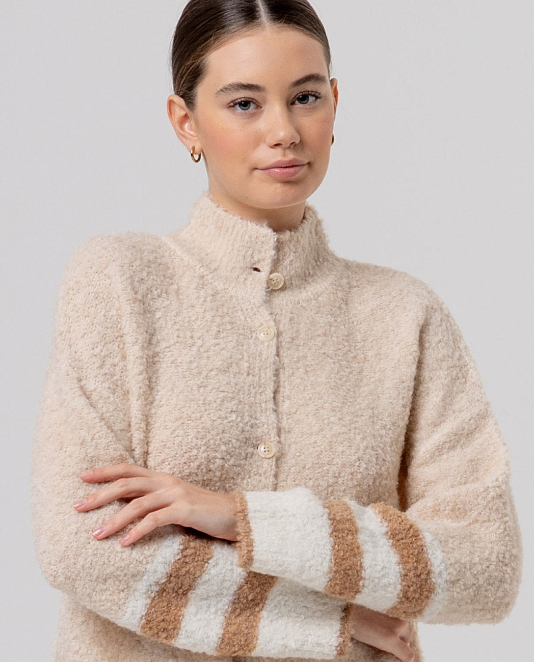 Surkana Patterned funnel neck jacket Beige