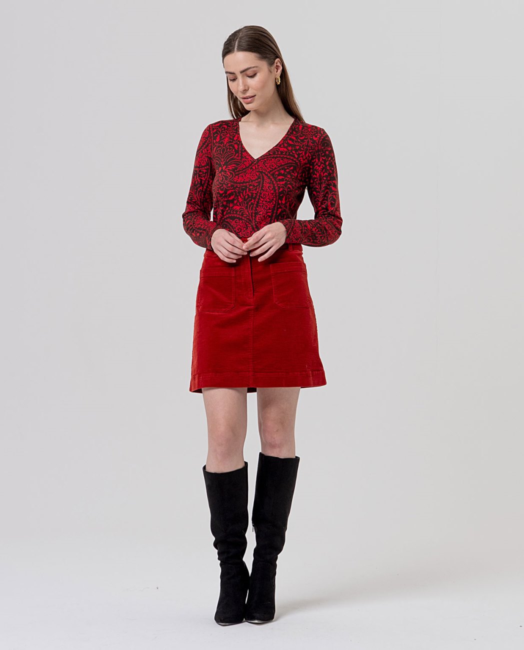 Surkana Mini skirt with patch pockets English Red
