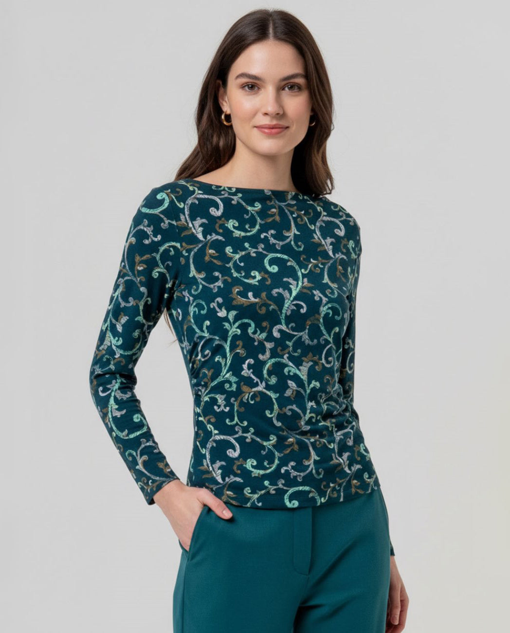 Surkana Boat neck t-shirt Dark Green