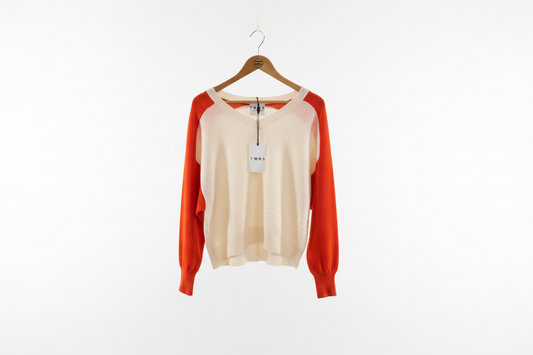 TWNS Wheatridge Bi Color V Neck Pullover Neon Orange