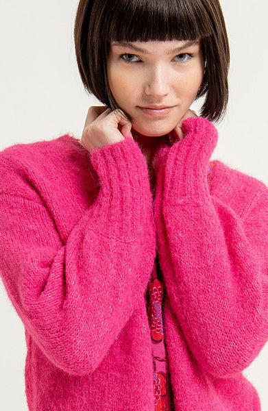 Surkana Open cardigan with puffed sleeves and wide cuffs Fuchsia