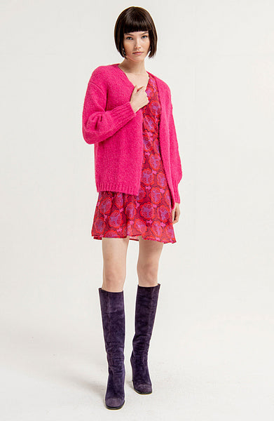 Surkana Open cardigan with puffed sleeves and wide cuffs Fuchsia