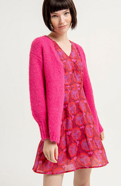 Surkana Open cardigan with puffed sleeves and wide cuffs Fuchsia