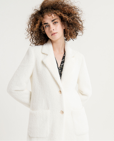 Surkana Fitted long coat with lapels,White