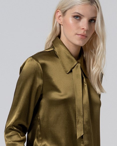 Sukana Satin Blouse With Lace Up Neck