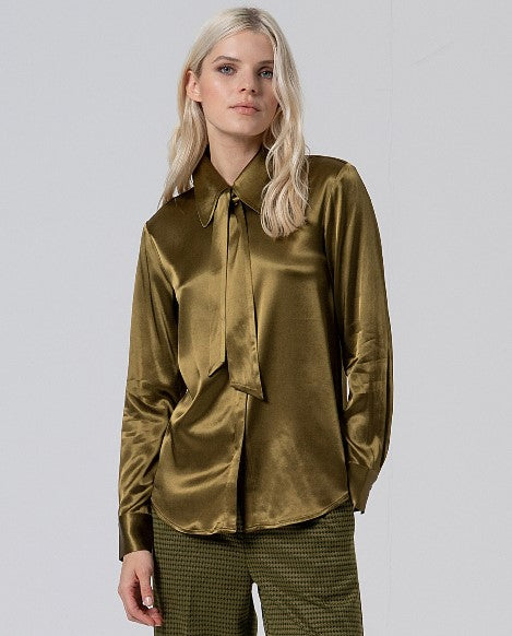 Sukana Satin Blouse With Lace Up Neck