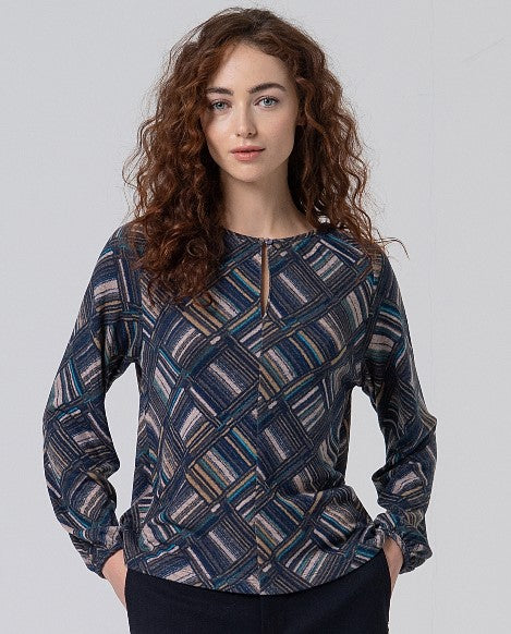 Surkana Teardrop Neckline Top Blue