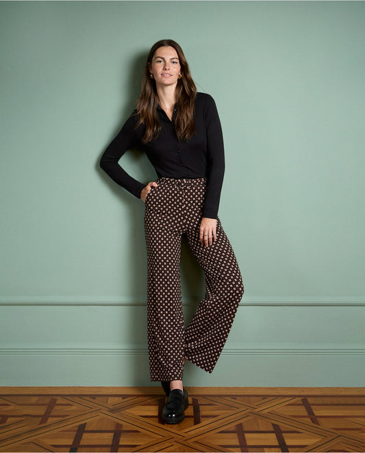 Surkana Flare pants with printed belt Black