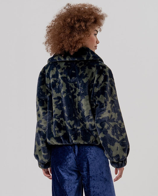 Surkana Printed faux fur jacket Navy Blue