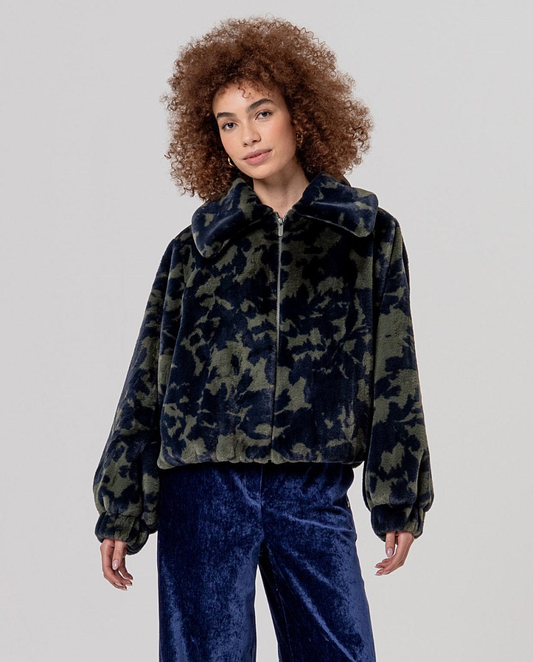 Surkana Printed faux fur jacket Navy Blue