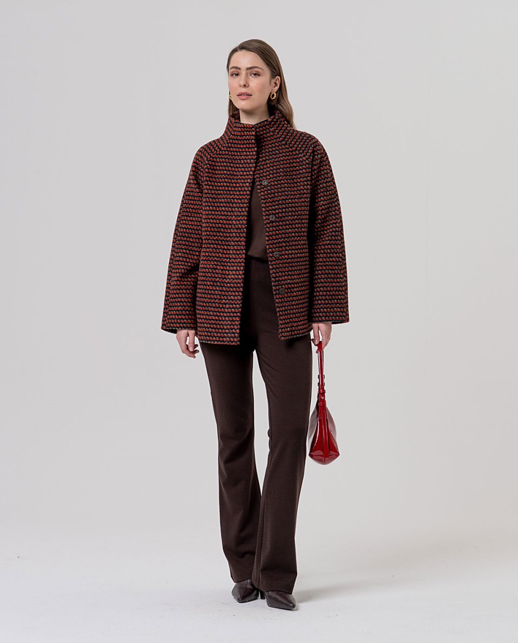 Surkana High neck short coat Red