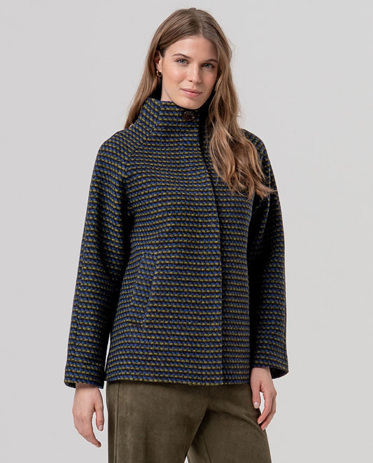 Surkana High neck short coat Green