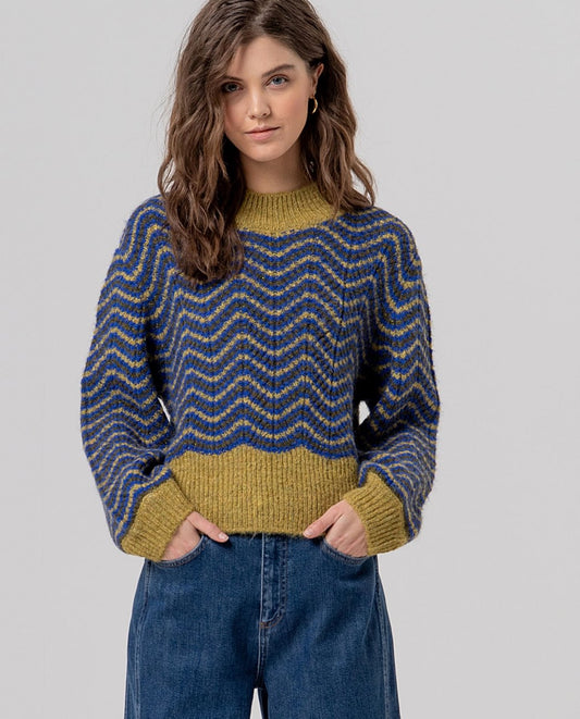 Surkana Scalloped high neck sweater Green