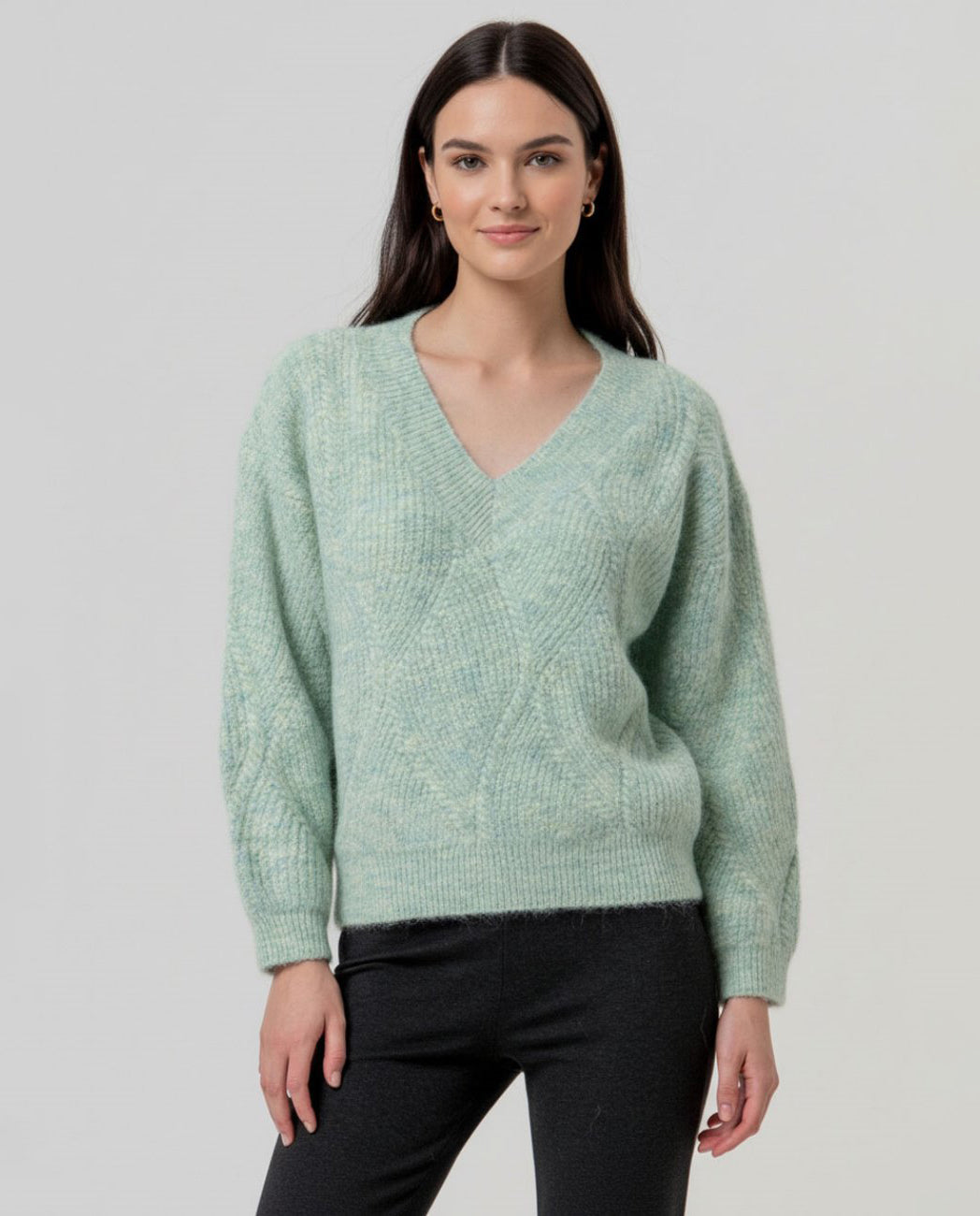 Surkana Cable-knit v-neck sweater Apple Green