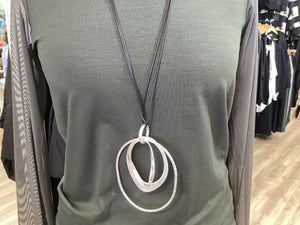 Triple Circle Long Necklace Silver