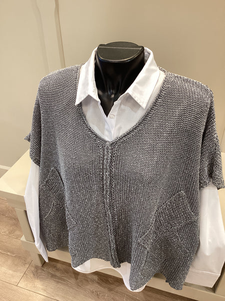 Naya Square Oversize V Neck Knit Slate