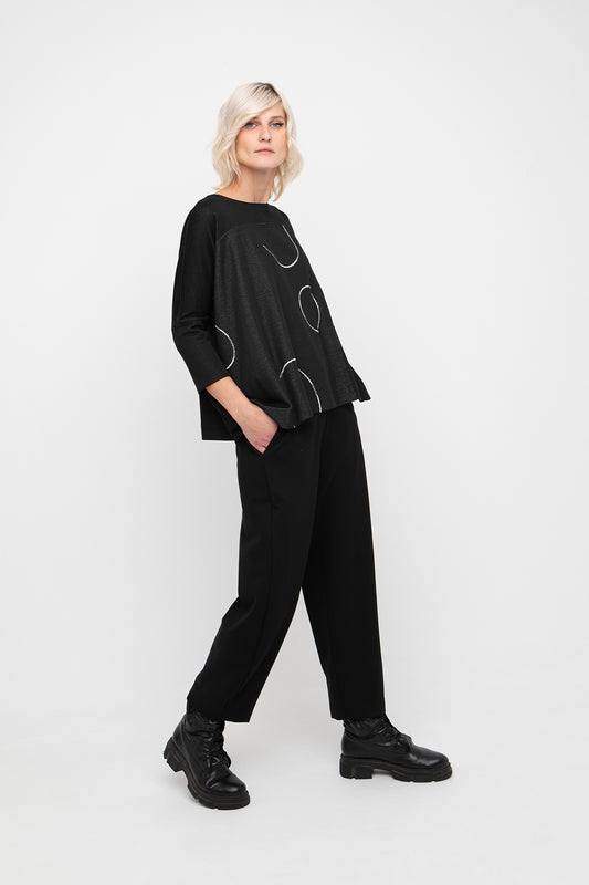 Ozai N Ku Print 3/4 Sleeve Top Black