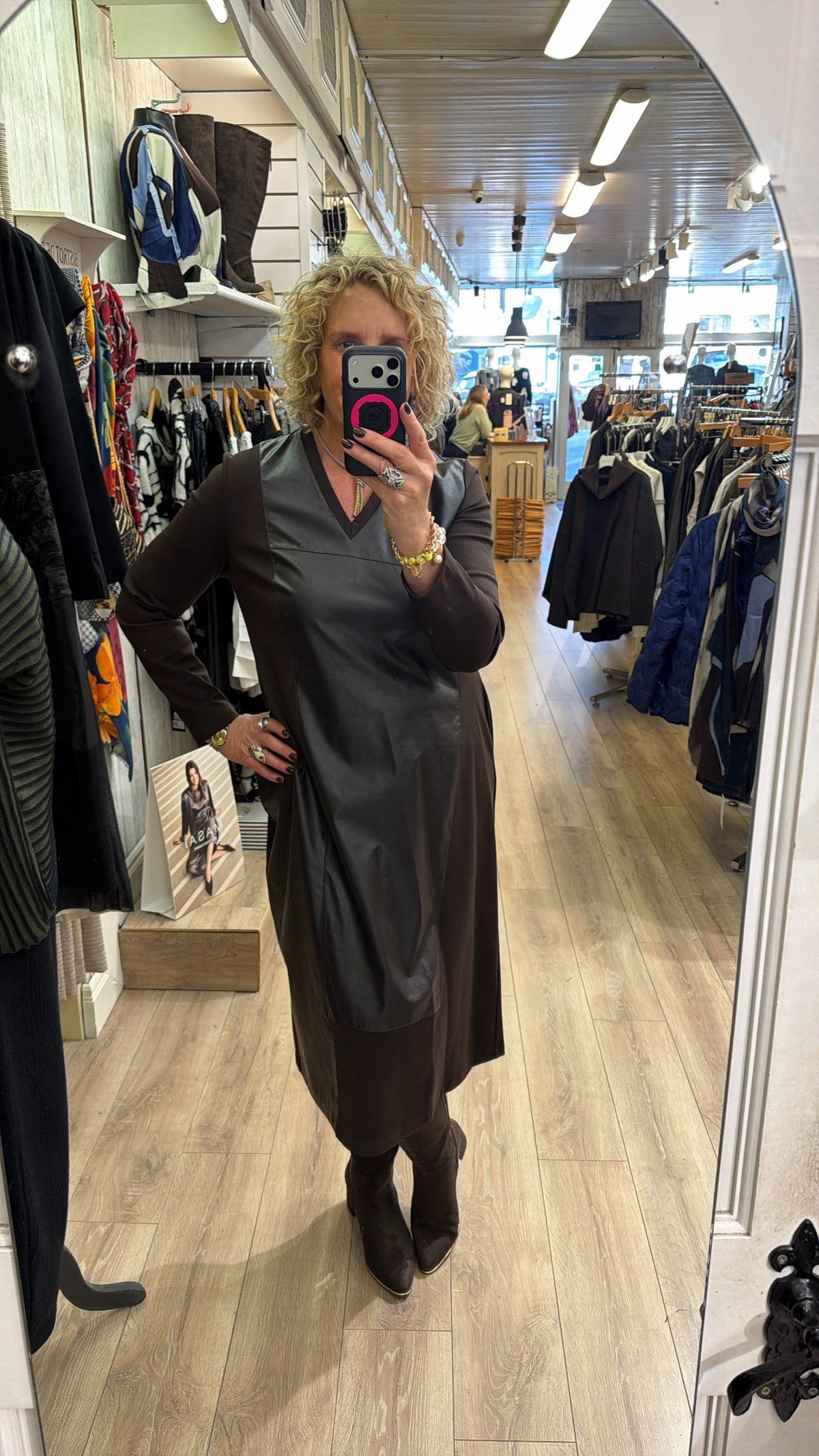 Peruzzi Faux Leather Dress Brown