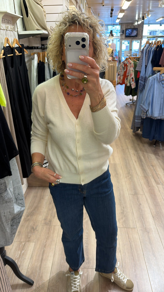 Twns Aspen Long sleeved V-Neck Cardigan Off White