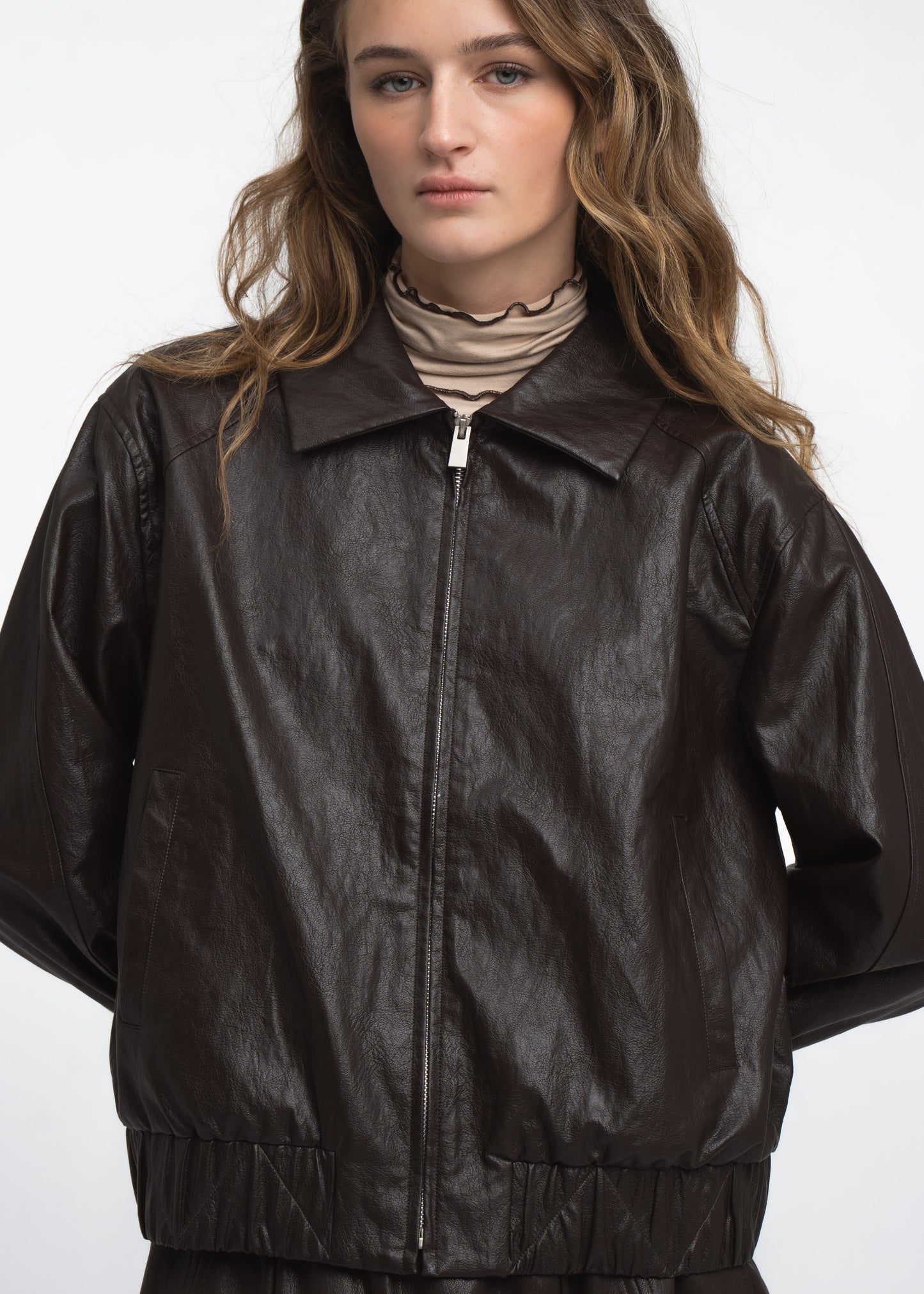 Jane Lushka Pola Eco Leather Bomber jacket Dark Brown