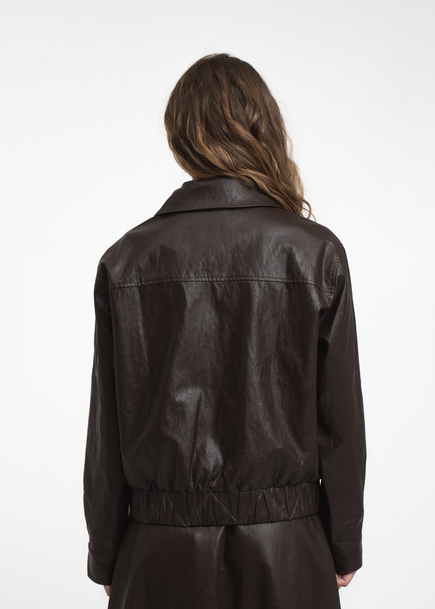 Jane Lushka Pola Eco Leather Bomber jacket Dark Brown