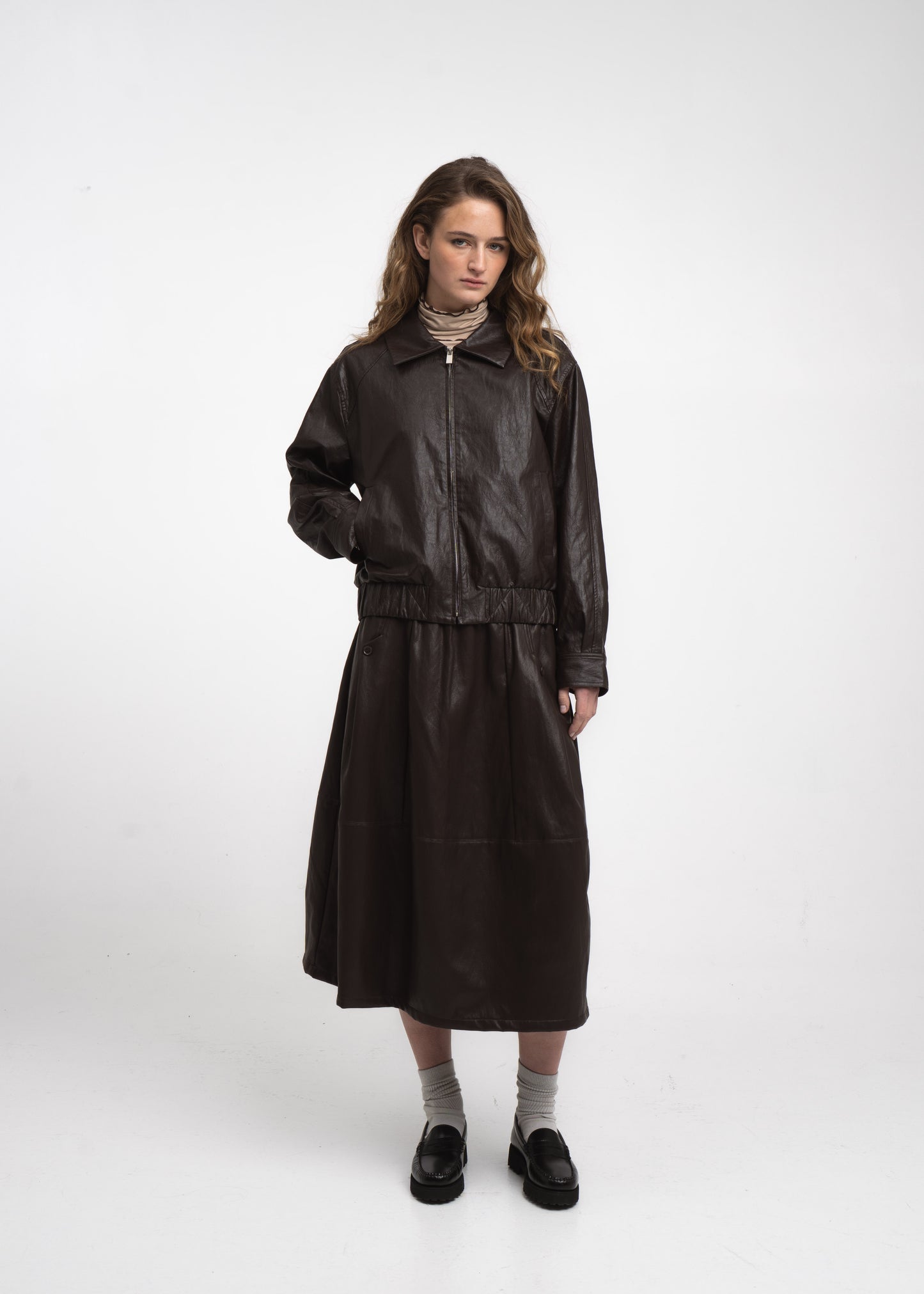 Jane Lushka Pola Eco Leather Bomber jacket Dark Brown