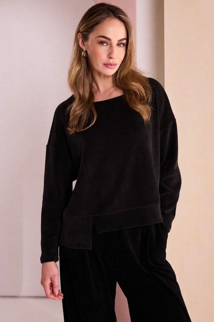 Naya Soft Ribbed Round Neck Top Black