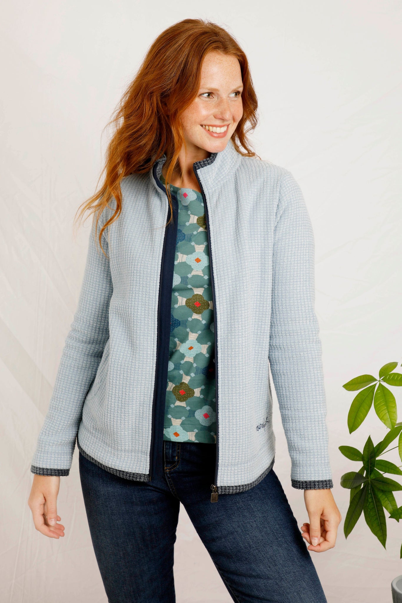 Weird Fish Ariana Grid Fleece-Pale Denim